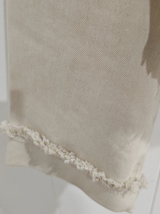 FDJ Cropped Denim Jacket M Beige Frayed Hem Stretch Button Front Casual Chic - Picture 7 of 15